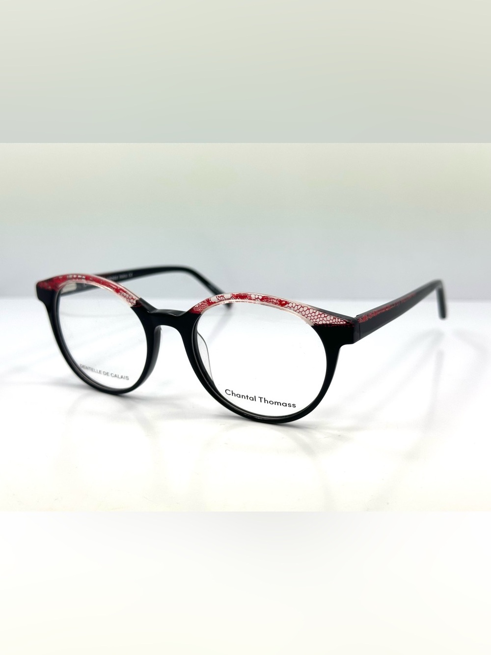 Chantal Thomass Women's Black & Red Patterned Round Glasses
